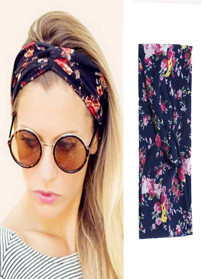 FOK 1 Pc Flower Printed Twist Knotted Yoga Sport Head Wrap Hairband Women and Girls - Blue - Image 2