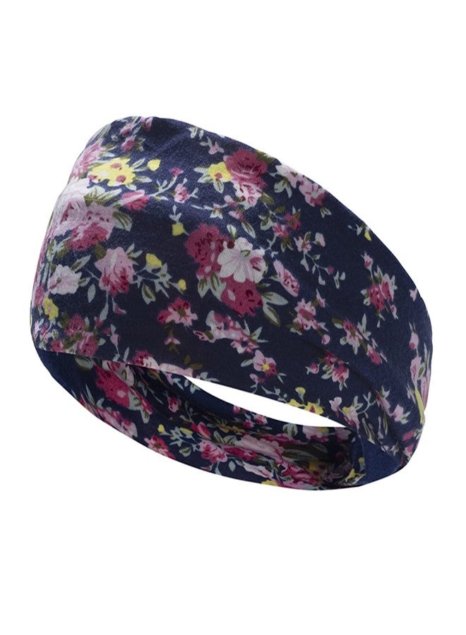 FOK 1 Pc Flower Printed Twist Knotted Yoga Sport Head Wrap Hairband Women and Girls - Blue - Image 4
