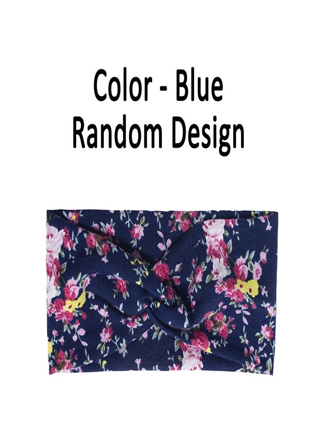 FOK 1 Pc Flower Printed Twist Knotted Yoga Sport Head Wrap Hairband Women and Girls - Blue - Image 3