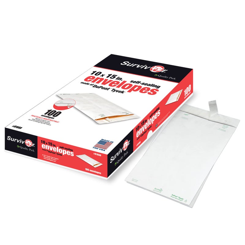 Quality Park QUAR1660 Survivor 10 x 15 Tyvek Catalog Mailer with Self Sealing Closure, 14 lb Puncture, Tear and Moisture Resistant DuPont Tyvek Envelopes, 100 per Box (R1660),White - Image 4