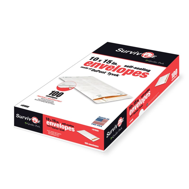Quality Park QUAR1660 Survivor 10 x 15 Tyvek Catalog Mailer with Self Sealing Closure, 14 lb Puncture, Tear and Moisture Resistant DuPont Tyvek Envelopes, 100 per Box (R1660),White - Image 2