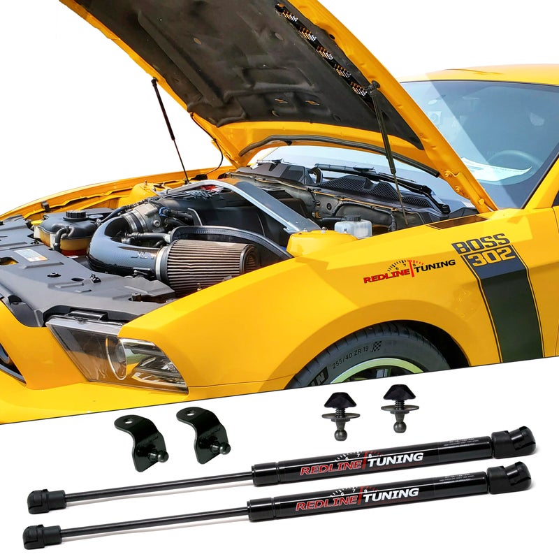 Redline Tuning 211102402 Hood QuickLIFT Plus Bolt in Struts Compatible with Ford Mustang 20052014 All Stock Hoods All Black Components
