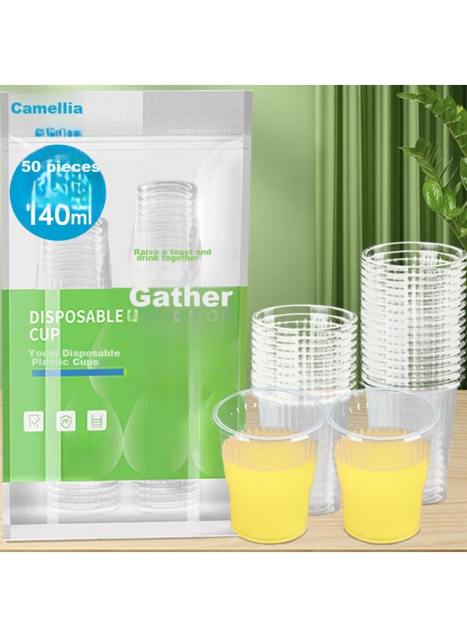 CHAHUA Camellia Aviation Cup Disposable Cups, Thickened Plastic Cups, Pp Transparent Plastic Cups, For Home Use, 50 Pieces, 140ml - Image 1