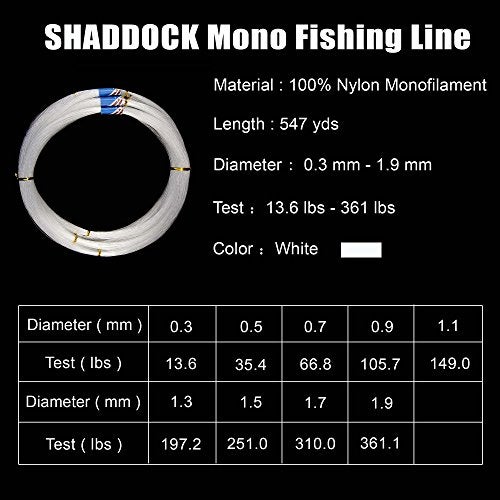 Shaddock Fishing Monofilament Fishing Line 547yds 13 lb396 lb Nylon Mono Fishing Lines Super Strong Monofilament Fishing Leader Line Speargun Line for SaltwaterFreshwater Clear 13mm1972lb - Image 3