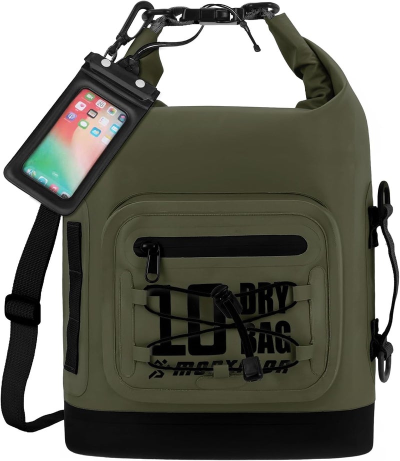 MORXPLOR Dry Bag Waterproof,5L/10L/20L/30L Roll Top Dry Bag Backpack with WaterProof Phone Case for Swim,Kayak(GreenBlack 10L) - Image 1