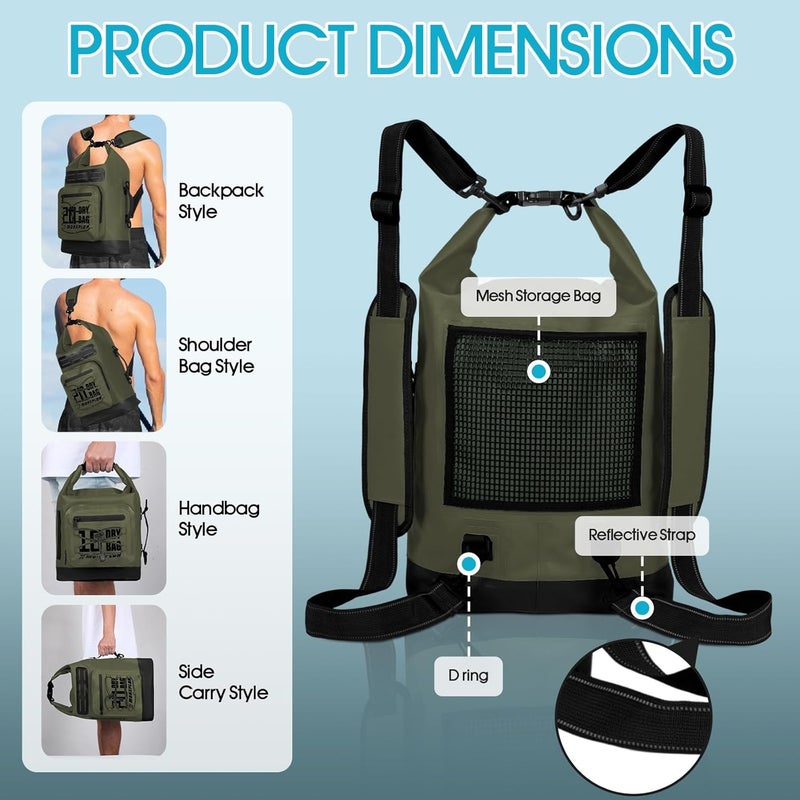 MORXPLOR Dry Bag Waterproof,5L/10L/20L/30L Roll Top Dry Bag Backpack with WaterProof Phone Case for Swim,Kayak(GreenBlack 10L) - Image 5