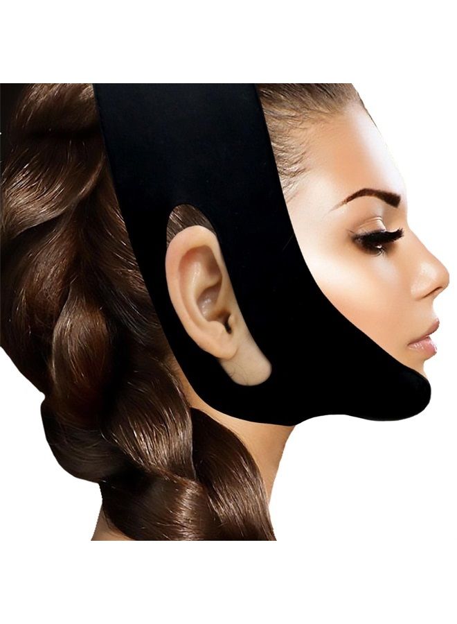 WIDVIH Reusable Silicone Double Chin Reducer V Line Lifting Strap Chin Face Mask for Men and Women Face and Neck Anti Wrinkle V Shaped Silicone Lift Bandage (Black)  - Image 1