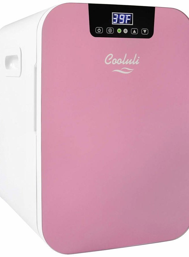 Cooluli 20L Mini Fridge For Bedroom - Car, Office Desk & College Dorm Room - Glass Front & Digital Temperature Control - Small 12v Refrigerator for Food, Drinks, Skincare, Beauty & Breast Milk (Pink) - Image 1
