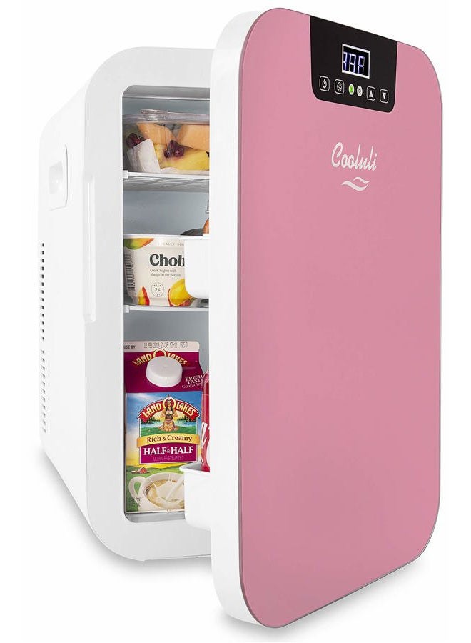 Cooluli 20L Mini Fridge For Bedroom - Car, Office Desk & College Dorm Room - Glass Front & Digital Temperature Control - Small 12v Refrigerator for Food, Drinks, Skincare, Beauty & Breast Milk (Pink) - Image 3