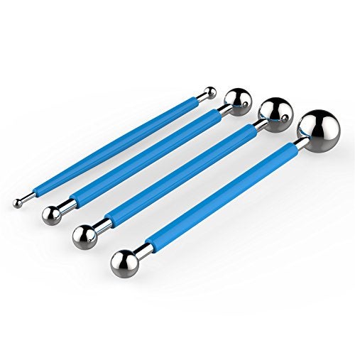 Amytalk DIY Cake tools, AmyTalk 4Pcs Metal Ball Baking Fondant Cake Tools Stainless Steel 8 Head Pen for Sugar Flower - Image 2