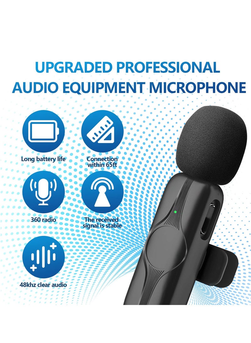 Wireless Lavalier Microphone for iPhone & iPad - Cordless Omnidirectional Condenser Mic for TikTok, Facebook, Vlogs, Interviews, Auto Sync & Noise Reduction (Black)