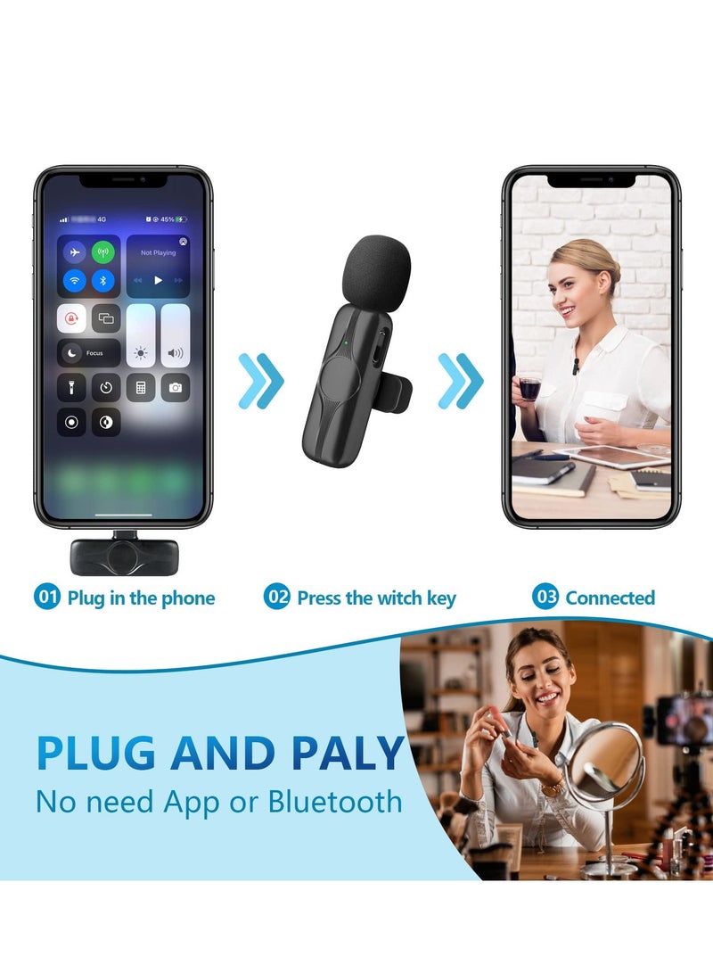 Wireless Lavalier Microphone for iPhone & iPad - Cordless Omnidirectional Condenser Mic for TikTok, Facebook, Vlogs, Interviews, Auto Sync & Noise Reduction (Black)