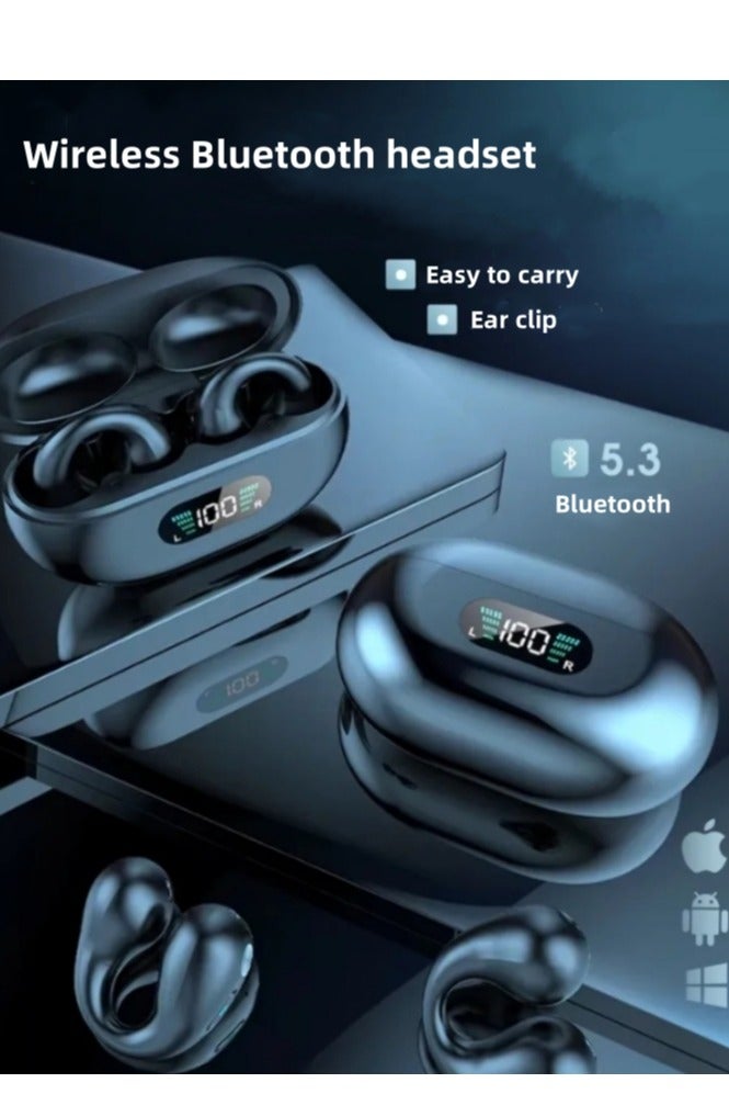 Open Ear Bone Conduction Earphones Bluetooth 5.3 Wireless Clip-On Earbuds with Digital Display Charging Case Sports Earphones Built-in Microphone IPX7 Waterproof for Running Fitness - Image 1