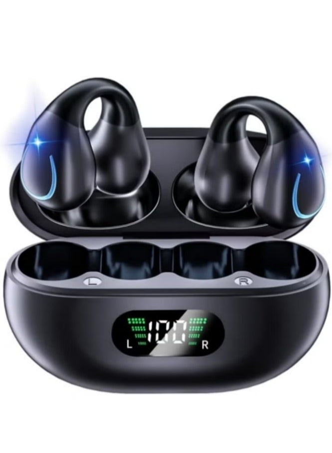 Open Ear Bone Conduction Earphones Bluetooth 5.3 Wireless Clip-On Earbuds with Digital Display Charging Case Sports Earphones Built-in Microphone IPX7 Waterproof for Running Fitness - Image 1