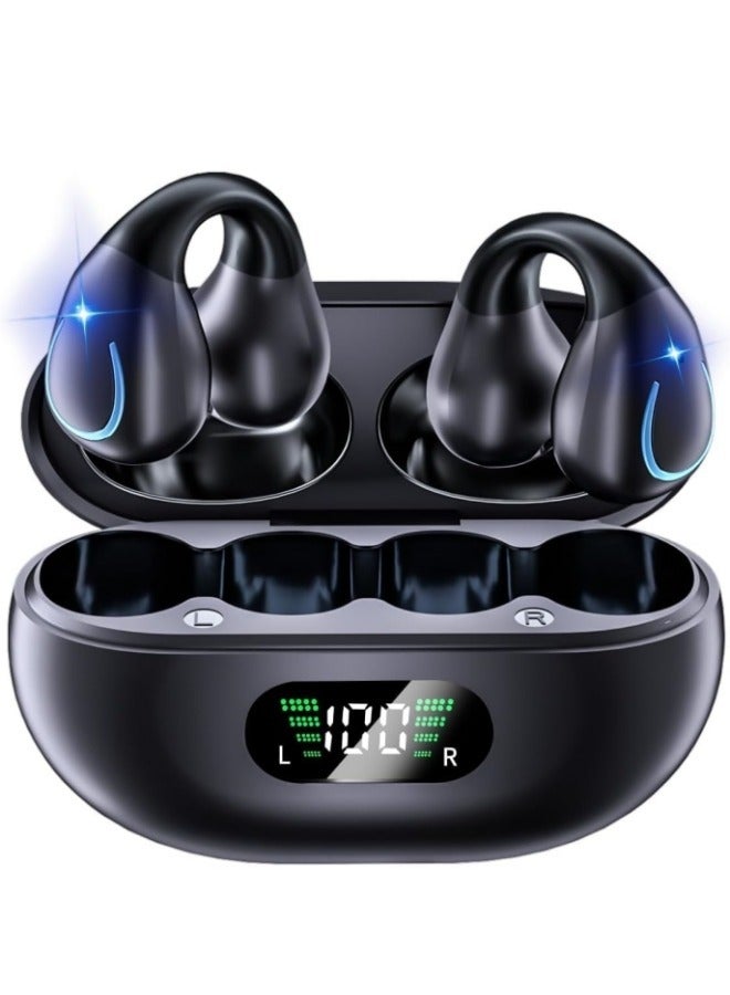 Open Ear Bone Conduction Earphones Bluetooth 5.3 Wireless Clip-On Earbuds with Digital Display Charging Case Sports Earphones Built-in Microphone IPX7 Waterproof for Running Fitness  - Image 1
