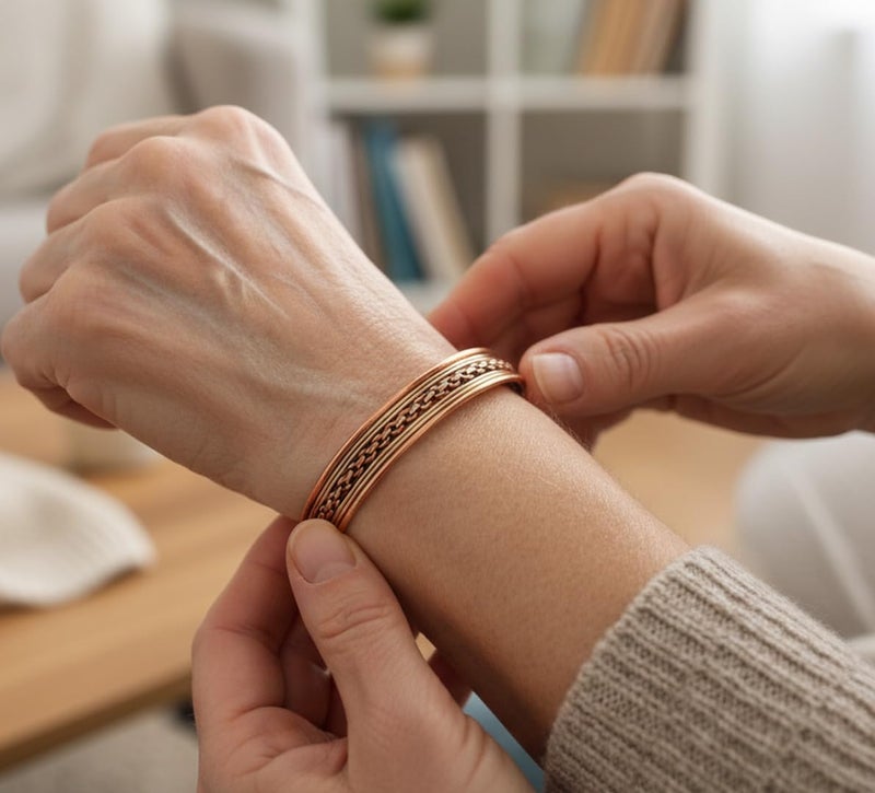 Touchstone Copper Magnetic Hand Forged With Solid And High Gauge Tibetan Style Chains Pattern Minimalistic Elegance Pure Copper Bracelet In Two Tones. - Image 3
