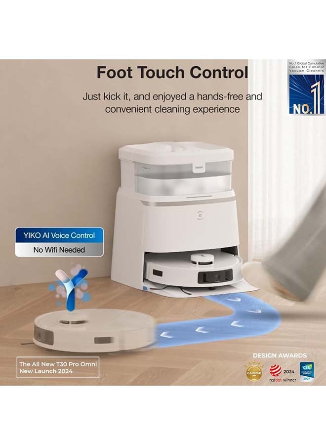 إيكوفاكس المكنسة الكهربائية الروبوتية  DEEBOT T30 PRO Omni 1000 W DDX14، باللون الأبيض. 1000.0 W DDX14 - Image 5