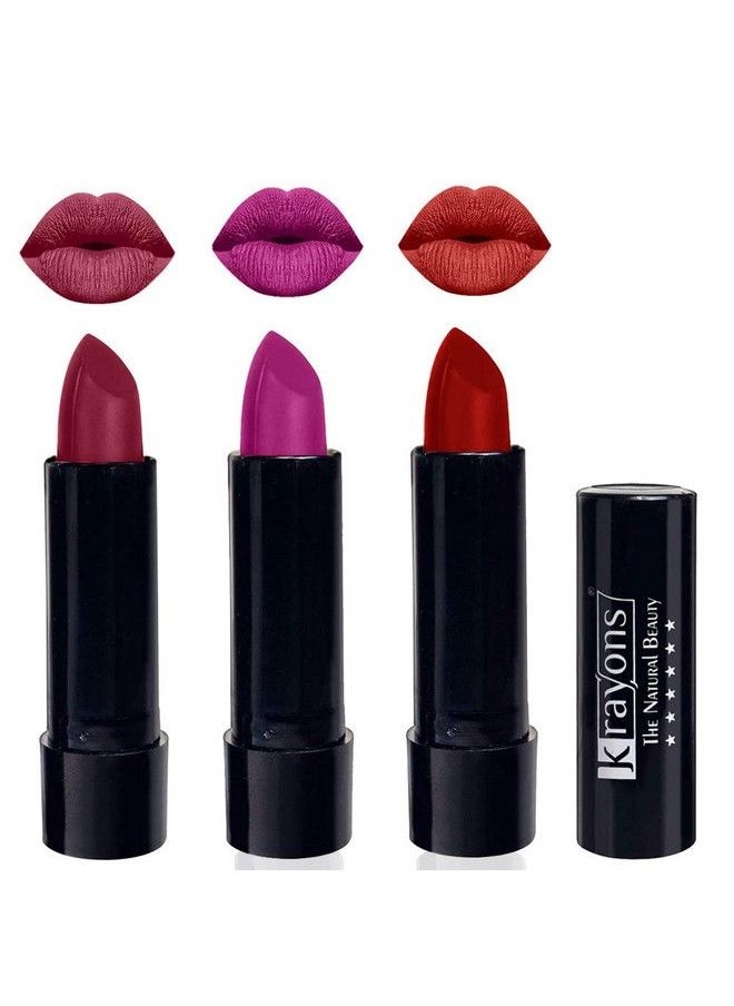krayons - Cute Pop Matte Lipstick Waterproof Longlasting Shocking Pink French Rose Centre Stage 3.5Gm Each (Pack Of 3) - Image 1