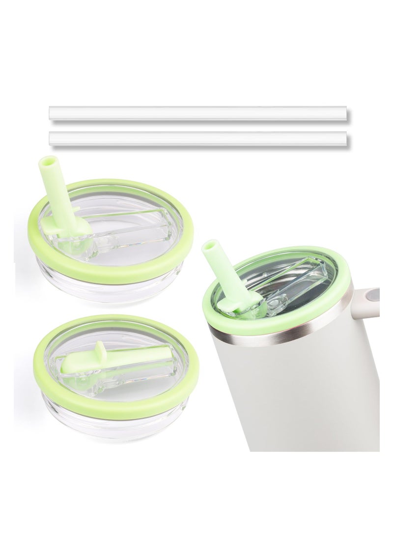 2 Pack 40 oz Tumbler Flip Straw Lid Replacement fit for Stanley Quencher, Spill Proof Splash Resistant Tumbler Lids,Reusable Tumbler Cover for Stanley Cup (green) - Image 1