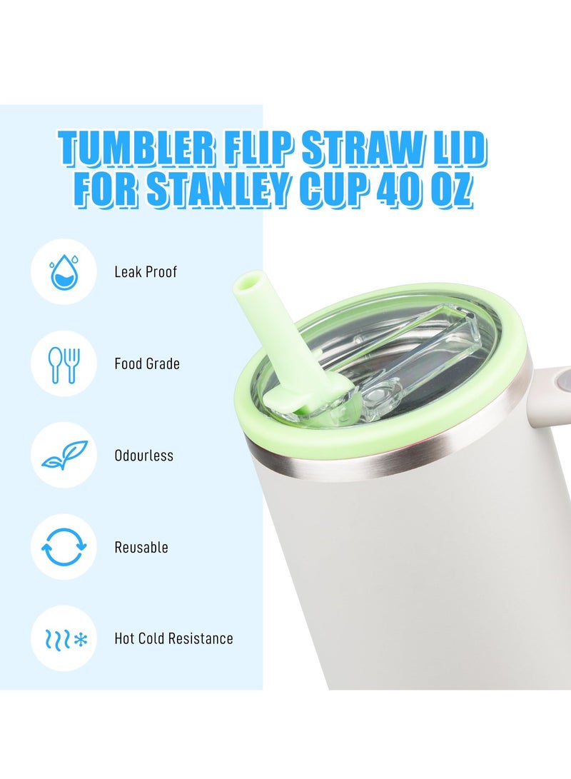 2 Pack 40 oz Tumbler Flip Straw Lid Replacement fit for Stanley Quencher, Spill Proof Splash Resistant Tumbler Lids,Reusable Tumbler Cover for Stanley Cup (green) - Image 3
