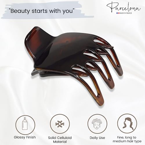 Parcelona French Wide Paw Tortoise Shell Brown 2 Celluloid Covered Spring Side Slide In Jaw Yoga Hair Claw Clip for Women and Girls - Image 5