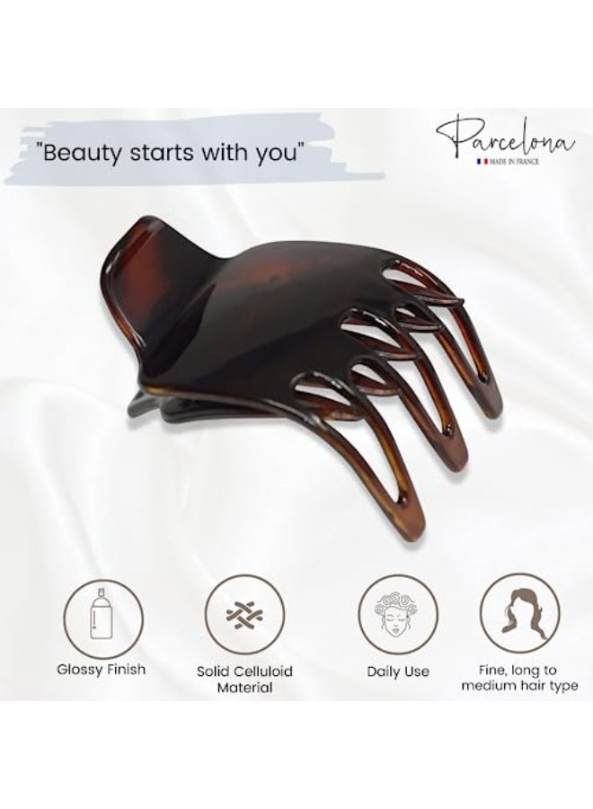 Parcelona French Wide Paw Tortoise Shell Brown 2 Celluloid Covered Spring Side Slide In Jaw Yoga Hair Claw Clip for Women and Girls - Image 4
