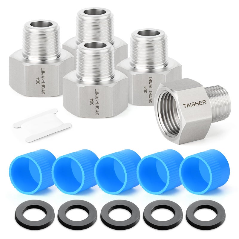 TAISHER 5PCS 304 Stainless Steel Garden Hose Adapter 34 GHT Female x 14 NPT Male Garden Hose Connector with Washers - Image 2