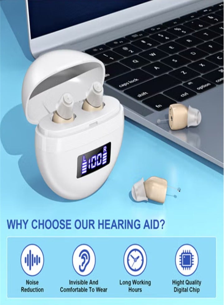 أجهزة سمع، أجهزة سمع مغناطيسية غير مرئية، حافظة شحن تلامسية مع شاشة عرض طاقة LED (أبيض + لون البشرة) - Image 4