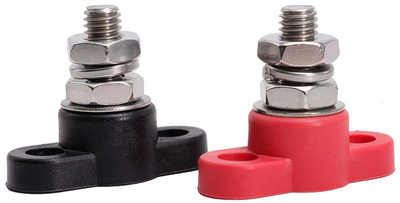 Fastronix 38 Stainless Steel Single Stud Power and Ground Junction Block Red and Black
