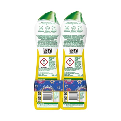 Cif Lemon Abrasive Surface Cleaner Cream for Kitchen & Bathroom, Removes Grease, Dirt & Tough Stains with Natural Cleaning Particles, 2x500ml - Image 3