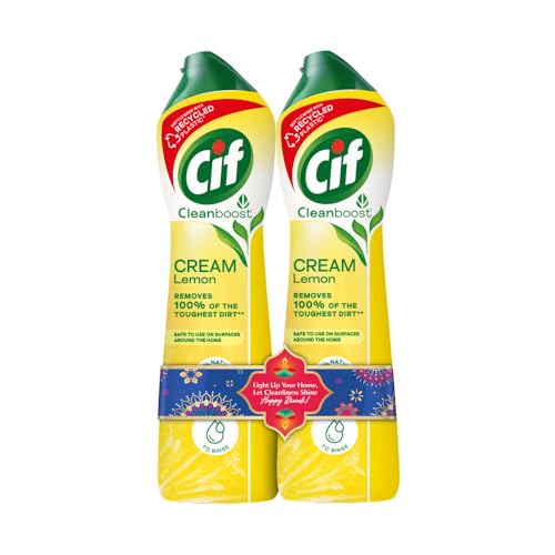 Cif Lemon Abrasive Surface Cleaner Cream for Kitchen & Bathroom, Removes Grease, Dirt & Tough Stains with Natural Cleaning Particles, 2x500ml - Image 1