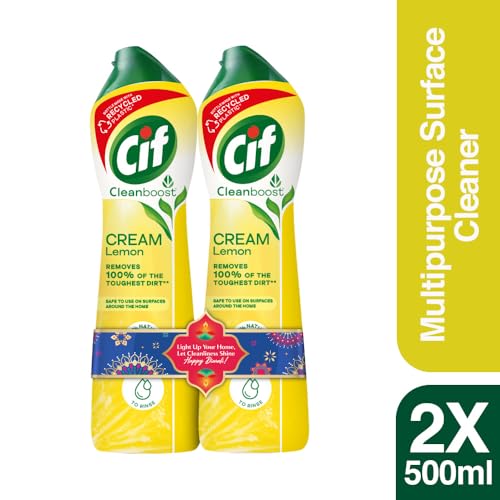 Cif Lemon Abrasive Surface Cleaner Cream for Kitchen & Bathroom, Removes Grease, Dirt & Tough Stains with Natural Cleaning Particles, 2x500ml - Image 2