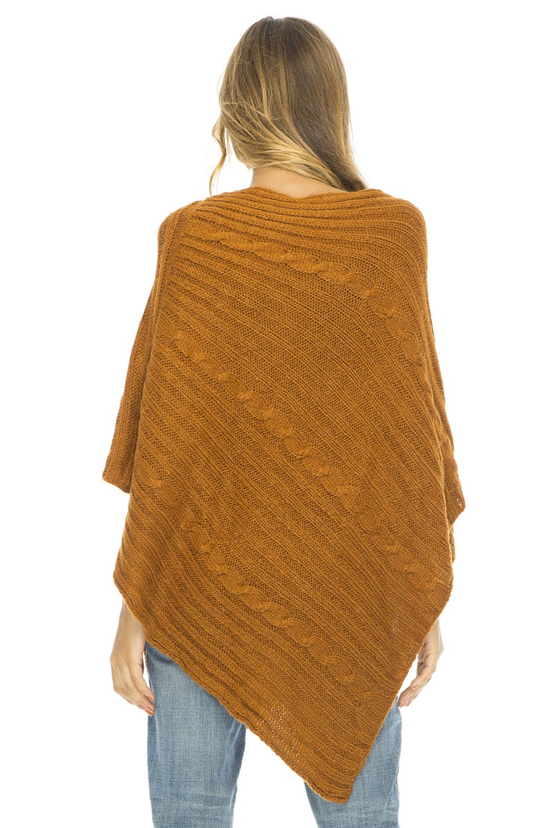 Back From Bali Knit Cable Poncho Chestnut Womens Sweater Cape - Image 2
