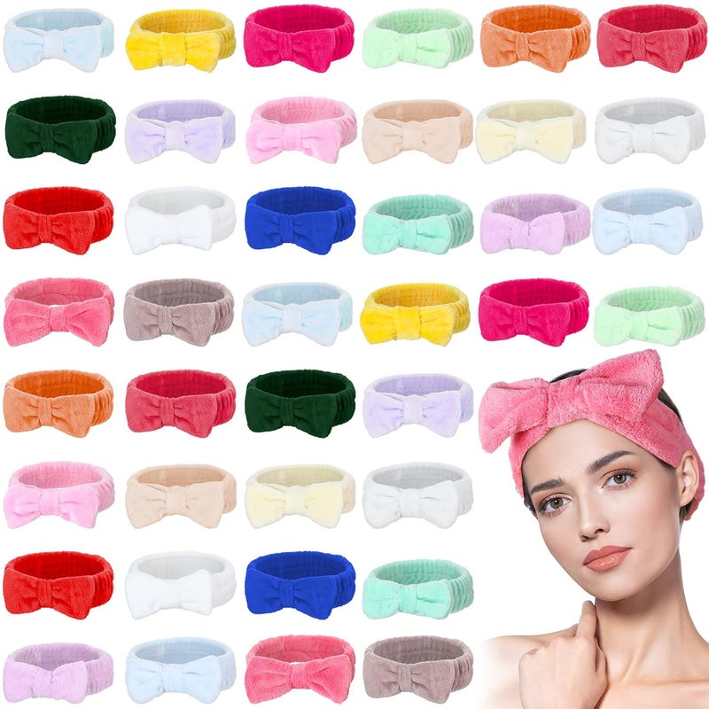 Yinder 40 Pack Bow Spa Headband Coral Fleece Makeup Headband Soft Face Wash Headband Cosmetic Skin Care Headbands Facial Head Wraps Cute Bow Head Bands for Women Girls Shower Supplies Pure Style
