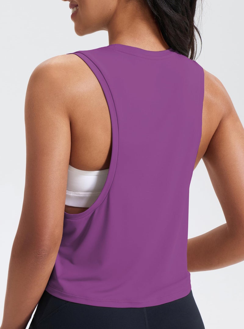 JOYSPELS Workout Tank Tops for Women, Ice Silk Quick Dry Athletic Crop Top, Loose Fit Running Yoga Gym Shirts - Image 2