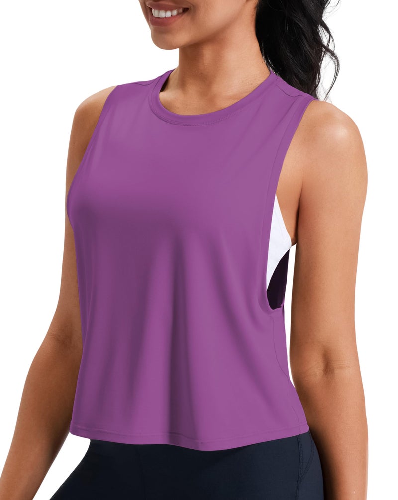 JOYSPELS Workout Tank Tops for Women, Ice Silk Quick Dry Athletic Crop Top, Loose Fit Running Yoga Gym Shirts - Image 1