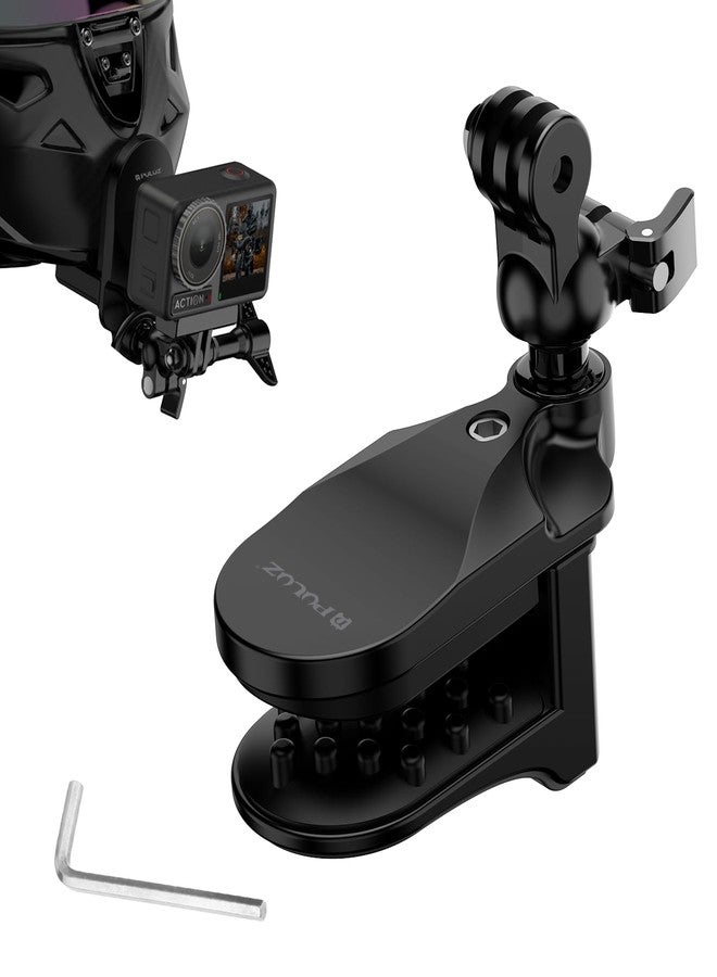 PULUZ Motorcycle Helmet Chin Clamp Mount for GoPro and Other Action Cameras，360°Adjustable Ball Head Quick Release Chin Clip with Silicone Protective Cushion for 1st Person View Shooting - Image 1