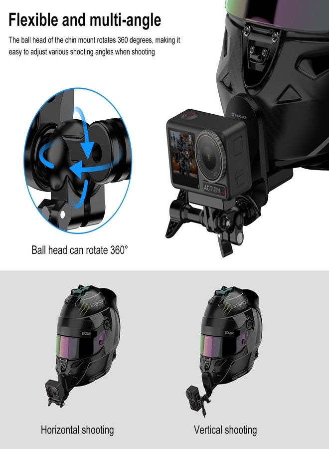 PULUZ Motorcycle Helmet Chin Clamp Mount for GoPro and Other Action Cameras，360°Adjustable Ball Head Quick Release Chin Clip with Silicone Protective Cushion for 1st Person View Shooting - Image 3