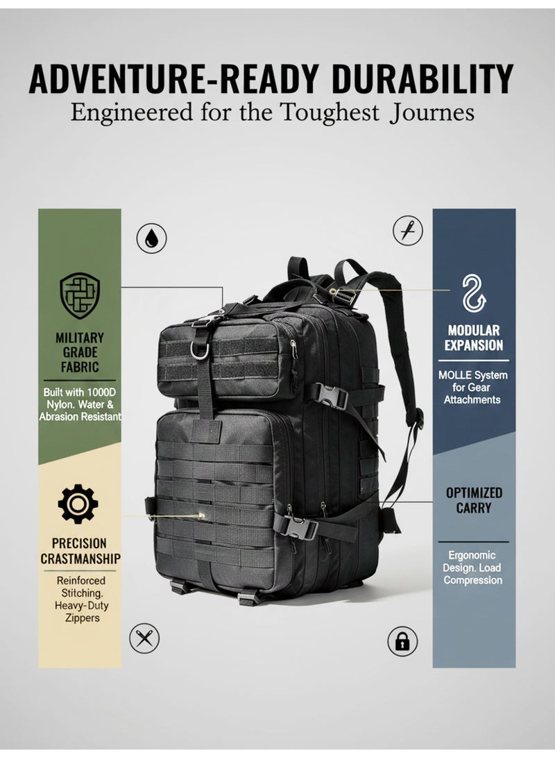 WINEENEE 45L Military Tactical Backpack for Men Waterproof Hiking Bag for Camping Travel Gym Work Large Durable Outdoor Sport Backpack Anti-Theft Perfect for Desert Trips Picnics - Image 3