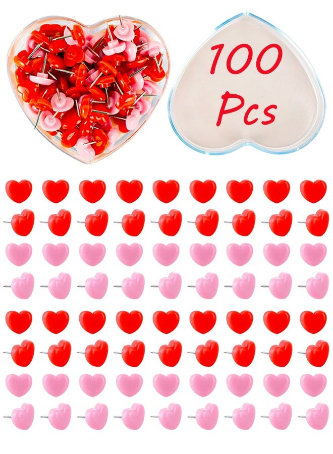 100pcs Push Pins 0.49inch Plastic Pushpins Pink & Red Push Pins Heart Shaped Cute Thumb Tacks Decorative for Notice Board Cork Board Home School Office - Image 1