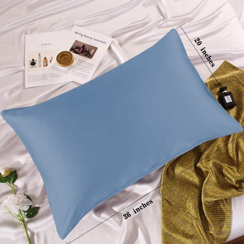 Adubor Silk Pillowcase for Hair and Skin with Hidden Zipper  Both Sides 23 Momme Silk Pillow Case (Gray Blue  King: 20''X36''-2 Pack) - Image 4