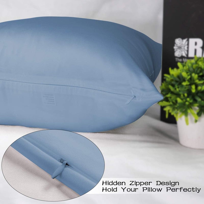 Adubor Silk Pillowcase for Hair and Skin with Hidden Zipper  Both Sides 23 Momme Silk Pillow Case (Gray Blue  King: 20''X36''-2 Pack) - Image 3