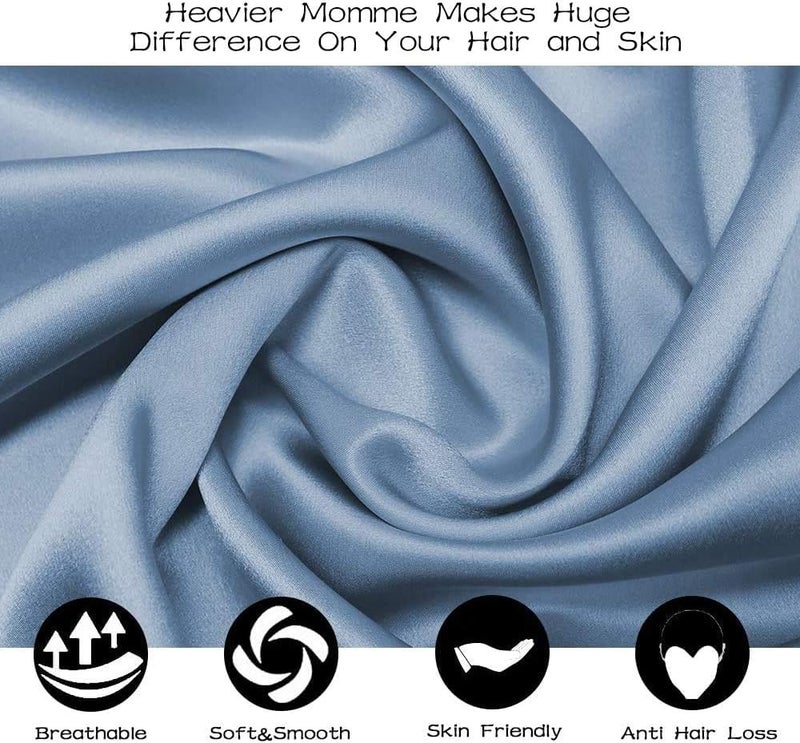 Adubor Silk Pillowcase for Hair and Skin with Hidden Zipper  Both Sides 23 Momme Silk Pillow Case (Gray Blue  King: 20''X36''-2 Pack) - Image 2