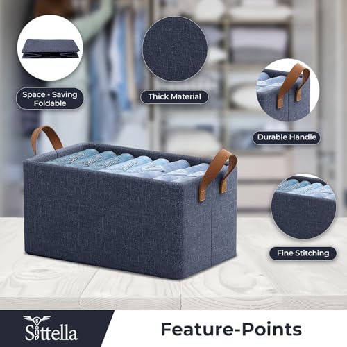 SITTELLA® Polystyrene 6 Pieces Foldable Wardrobe Organizer with Durable Handle, Stuff Storage Box Closet Drawer Organizers for Clothes, Toys, Books, Blanket (Navy Blue), 47 x 27 x 20 cm - Image 3