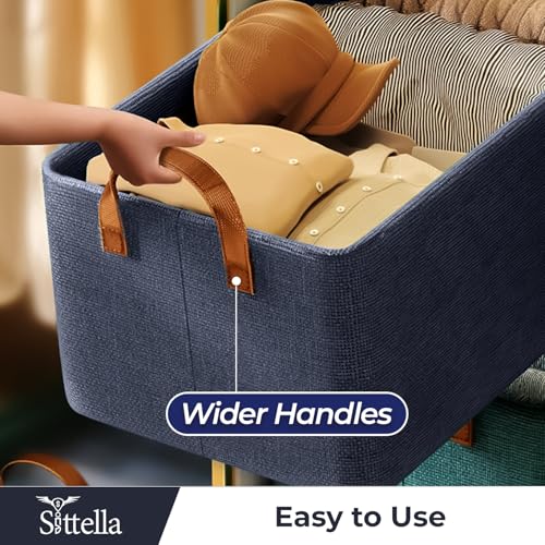 SITTELLA® Polystyrene 6 Pieces Foldable Wardrobe Organizer with Durable Handle, Stuff Storage Box Closet Drawer Organizers for Clothes, Toys, Books, Blanket (Navy Blue), 47 x 27 x 20 cm - Image 4
