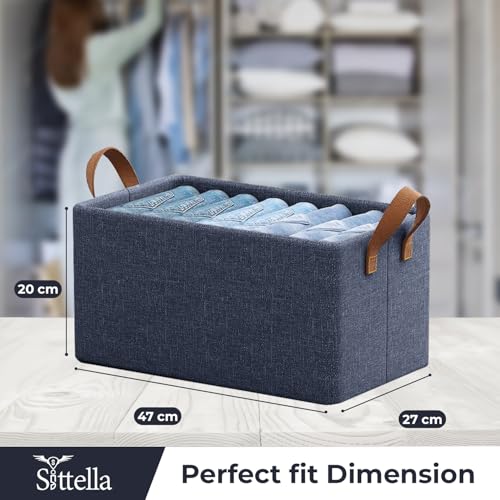 SITTELLA® Polystyrene 6 Pieces Foldable Wardrobe Organizer with Durable Handle, Stuff Storage Box Closet Drawer Organizers for Clothes, Toys, Books, Blanket (Navy Blue), 47 x 27 x 20 cm - Image 2