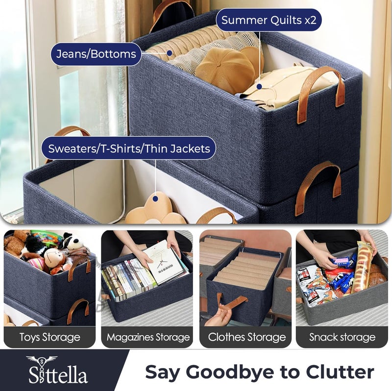 SITTELLA® Polystyrene 6 Pieces Foldable Wardrobe Organizer with Durable Handle, Stuff Storage Box Closet Drawer Organizers for Clothes, Toys, Books, Blanket (Navy Blue), 47 x 27 x 20 cm - Image 5