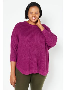 Black Tape Women Plus Size Long Sleeve Textured Sweater, Magenta  - Image 1