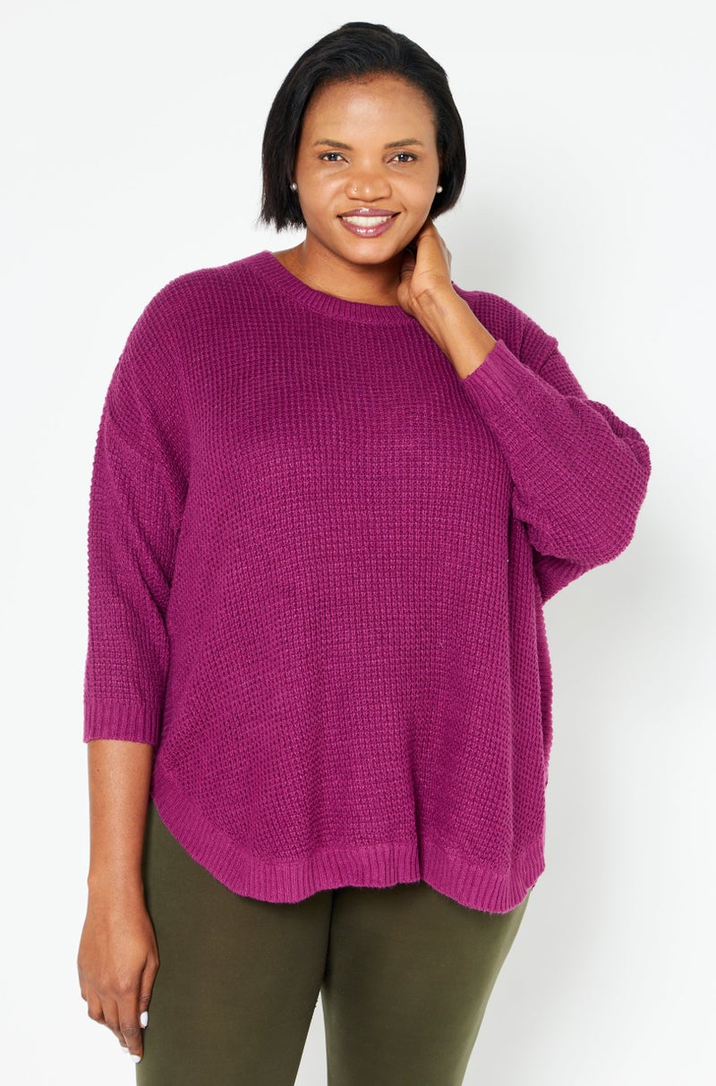 Black Tape سويت شيرت مزخرف بأكمام طويلة للنساء بحجم كبير، ماغينتا - Image 1