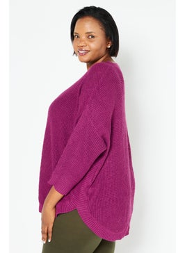 Black Tape Women Plus Size Long Sleeve Textured Sweater, Magenta  - Image 3